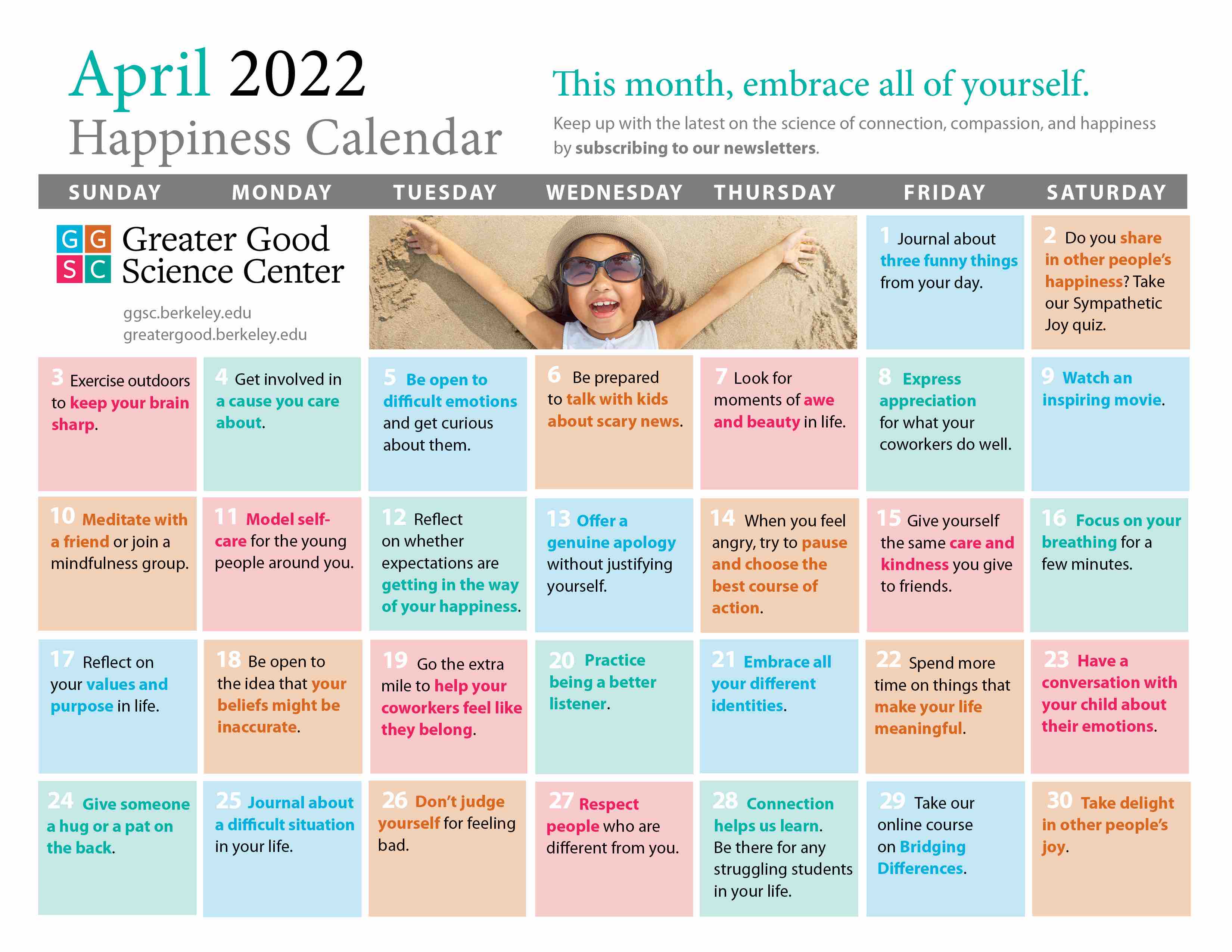 Your Happiness Calendar for April 2022
