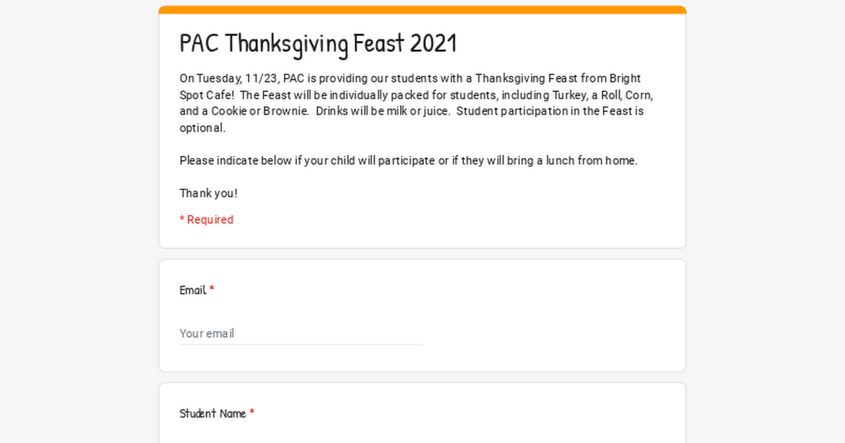 PAC Thanksgiving Feast 2021
