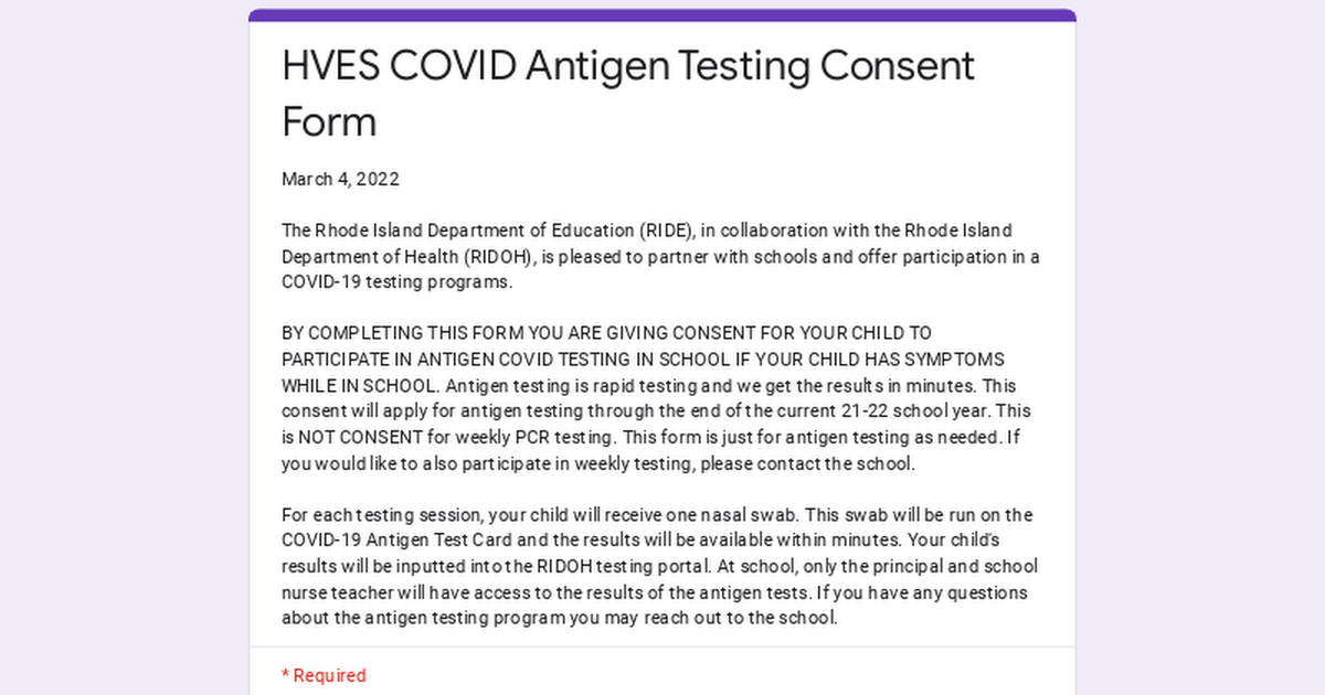HVES COVID Antigen Testing Consent Form