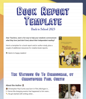 Book Report newsletter template.
