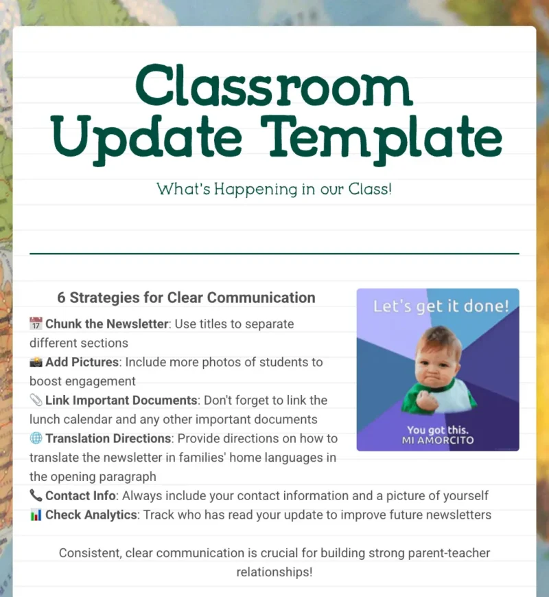 Classroom Update Template