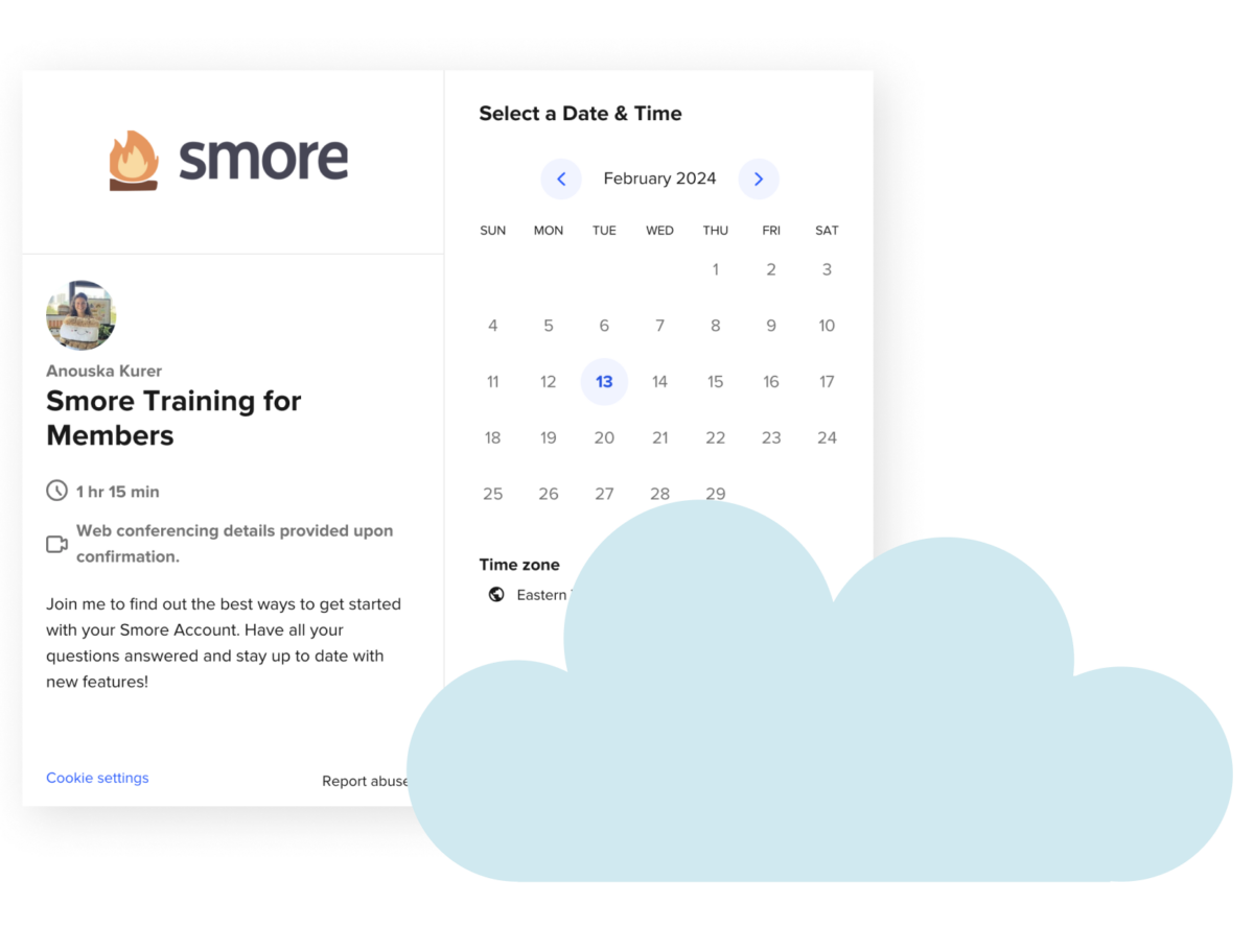Scheduling popup for Smore Training for Members.