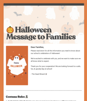Halloween Message to Families Newsletter Template.