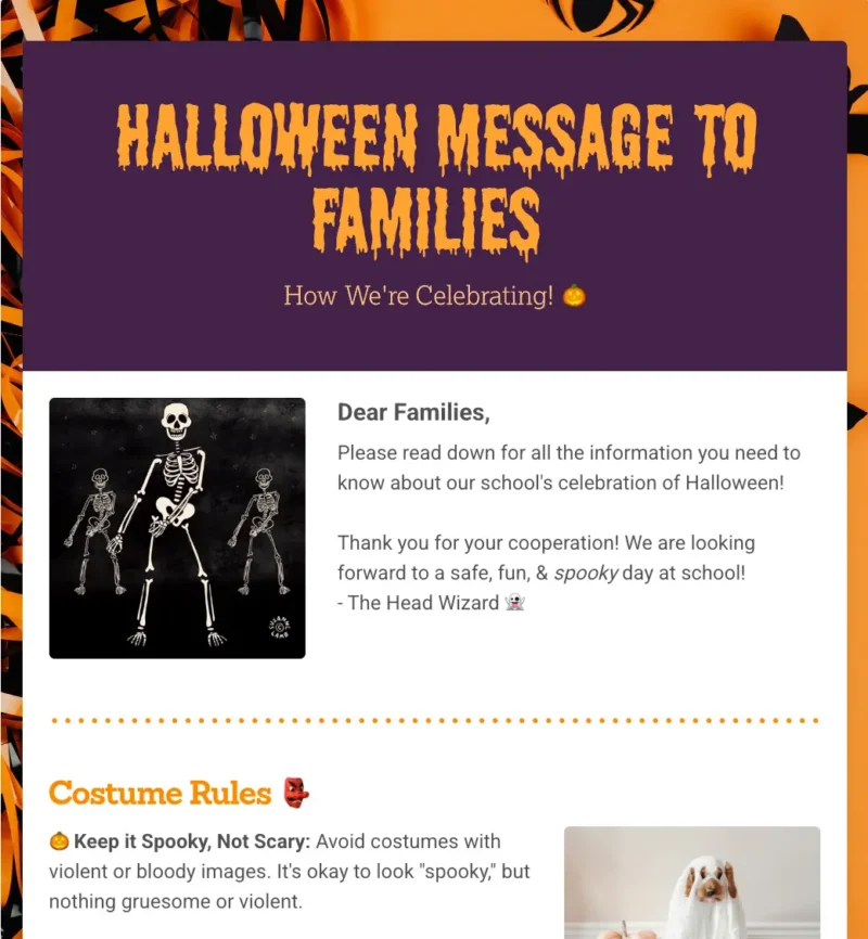 Halloween Message to Families template