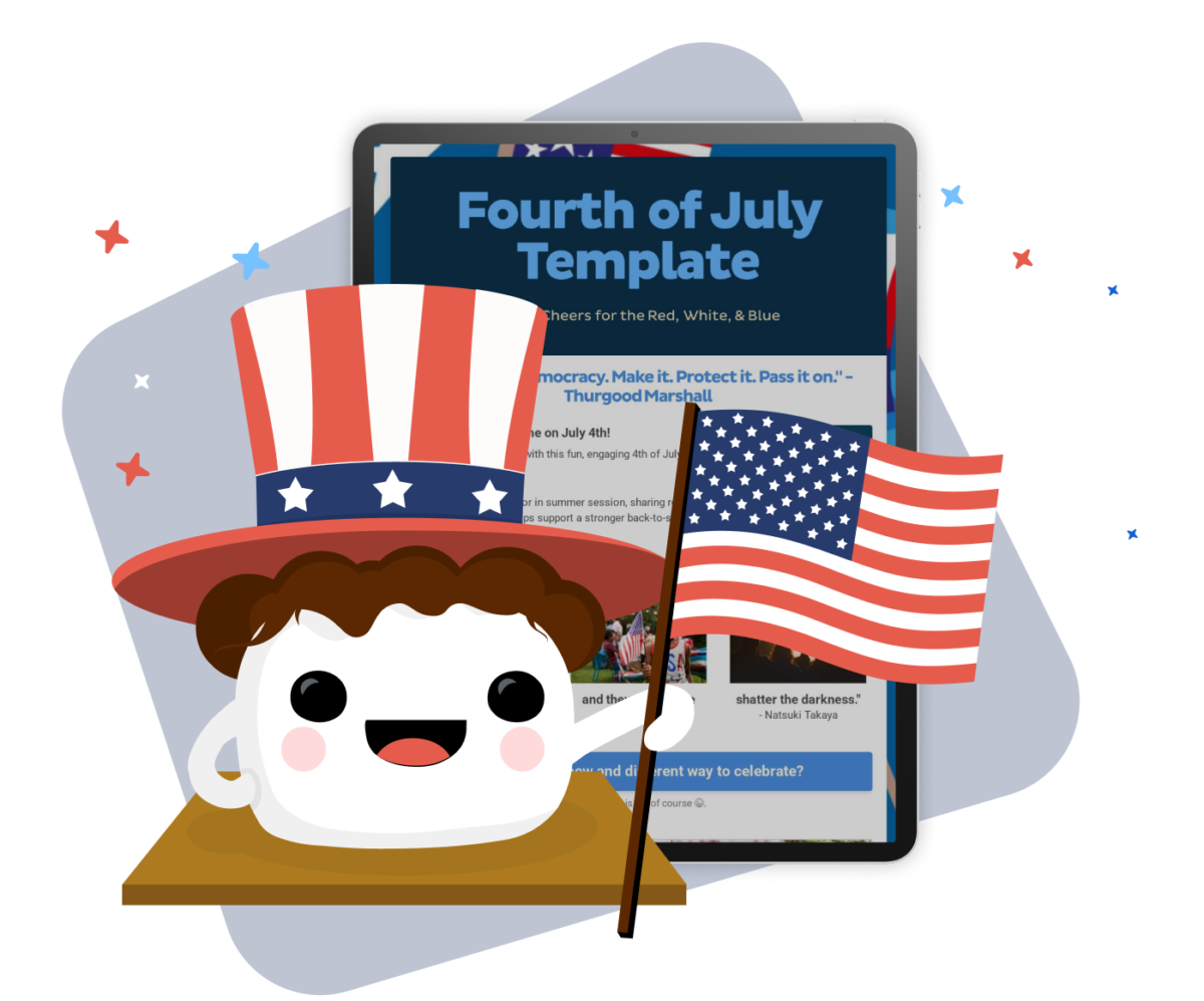 Smore mascot with American flag and 