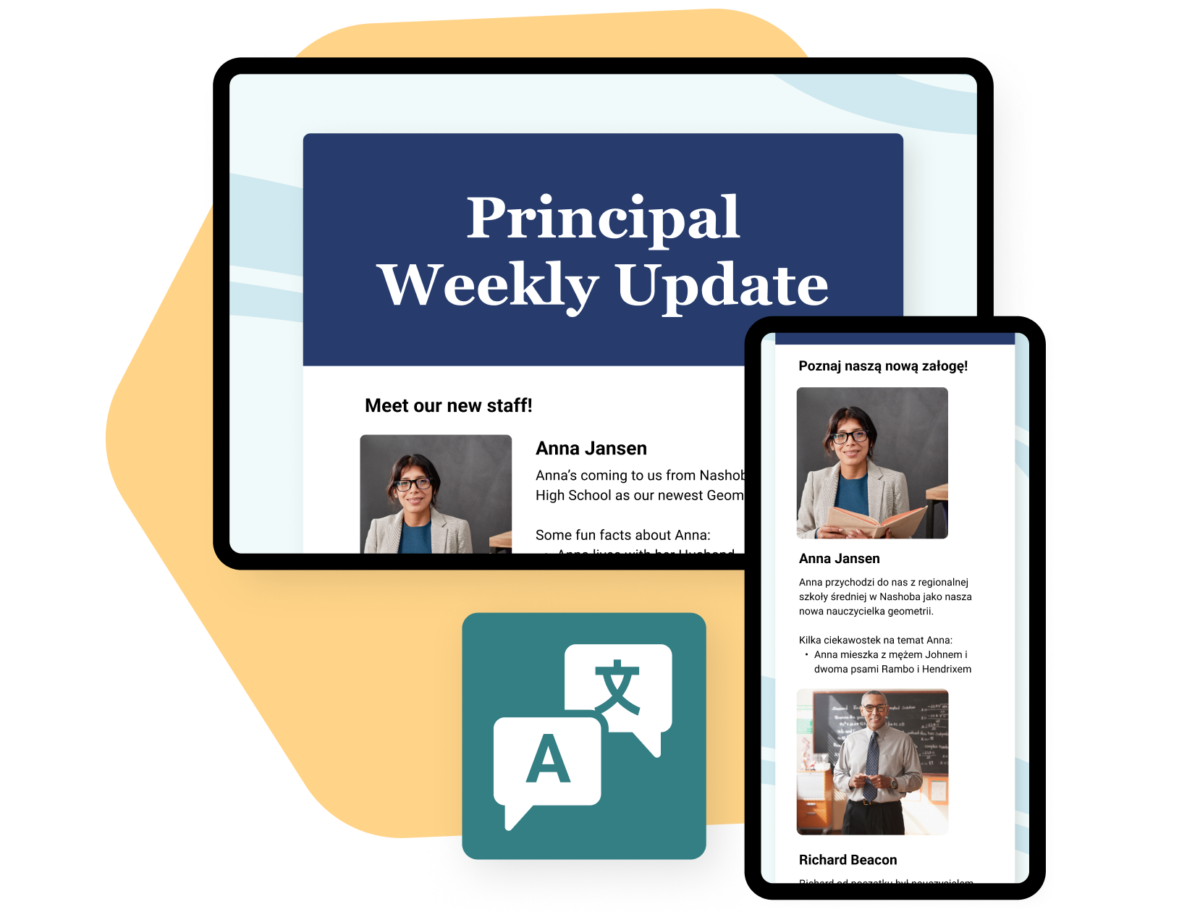 Principal Weekly Update newsletter opened on smartphone and tablet.