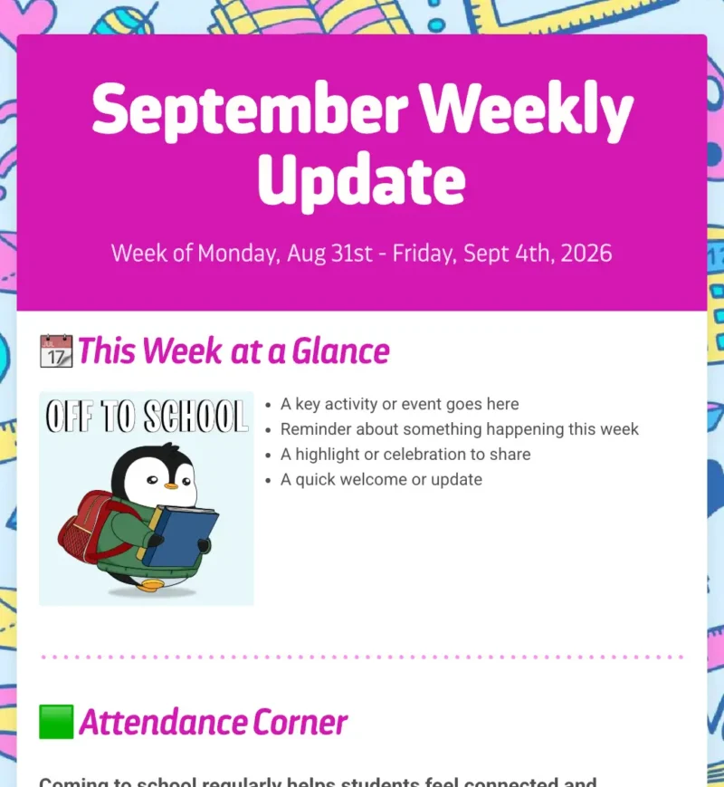 September Weekly Update Template