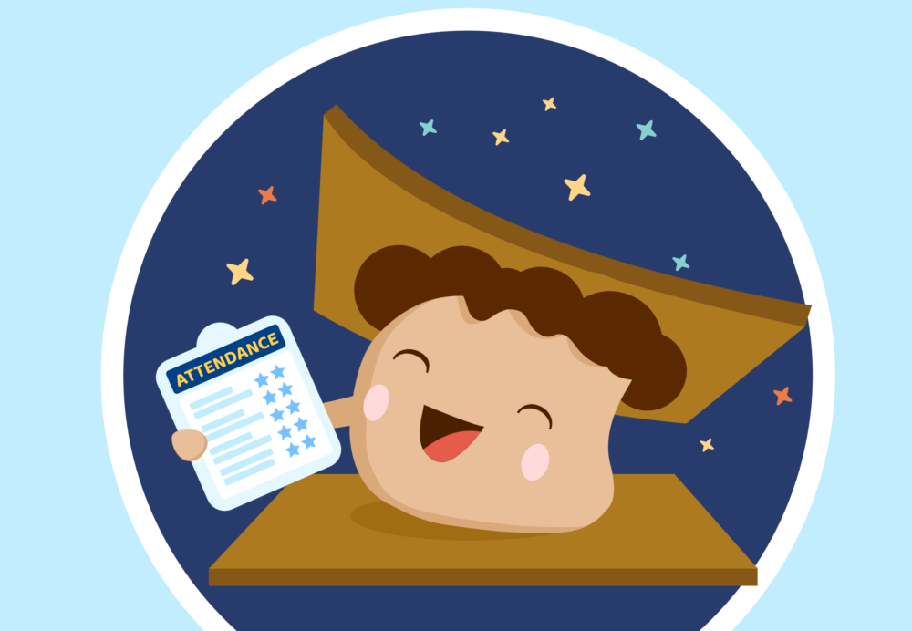 Smore mascot smiling with a clipboard.