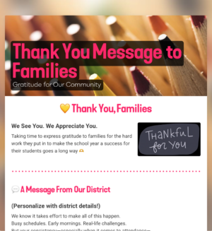 Thank You Message to Families Template