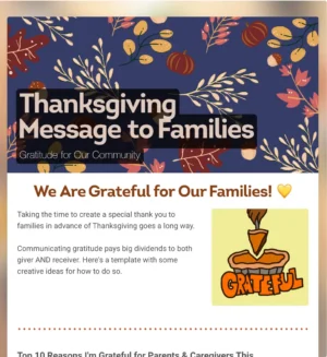 Thanksgiving Message to Families 2026