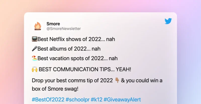 Tweet sent by SmoreNewsletter account.