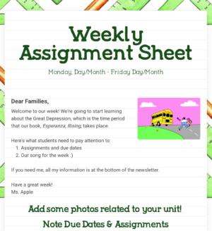 Weekly Assignment Sheet