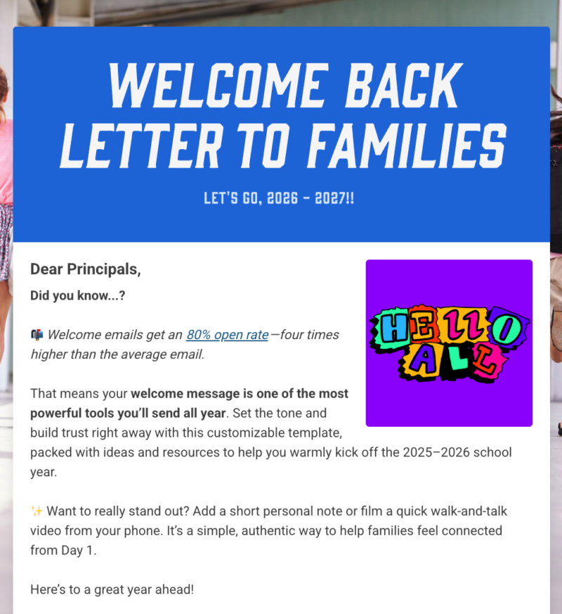 Welcome Back Letter to Families 2026