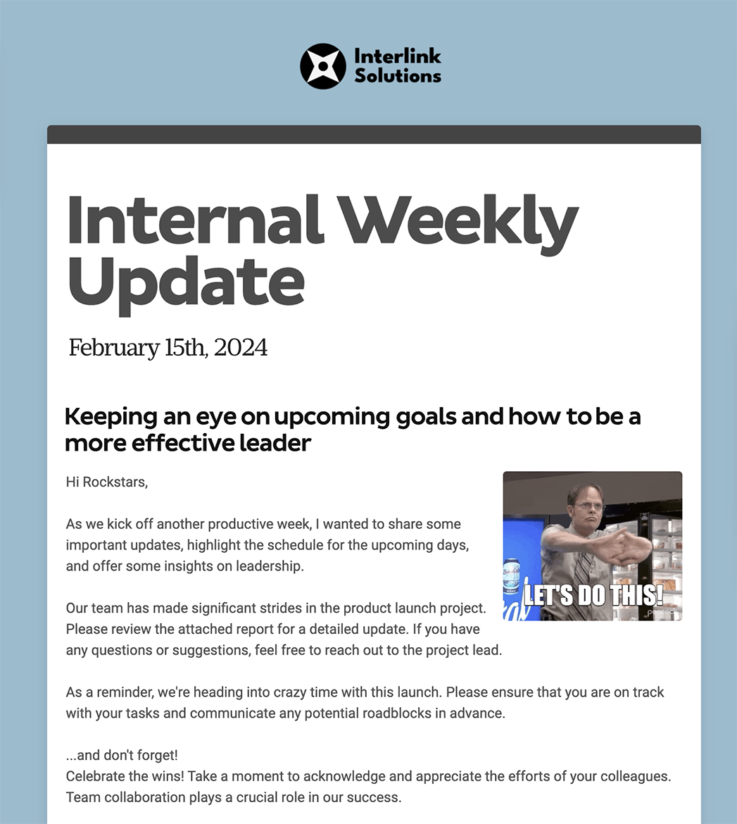 Newsletter Update Sign Internal Weekly Update - Newsletter Template Ideas | Smore