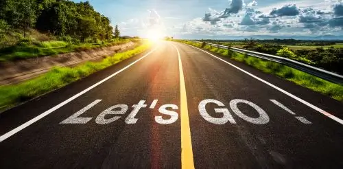 Road with text saying Lets go!