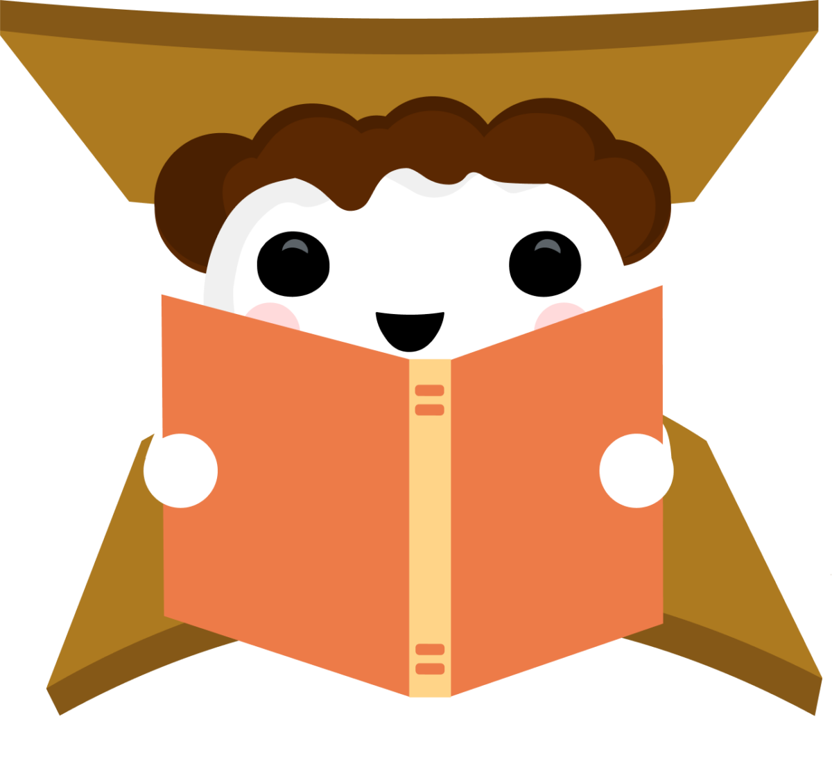 Smore mascot reading a book.
