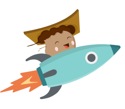 Smore mascot sitting on a rocket.