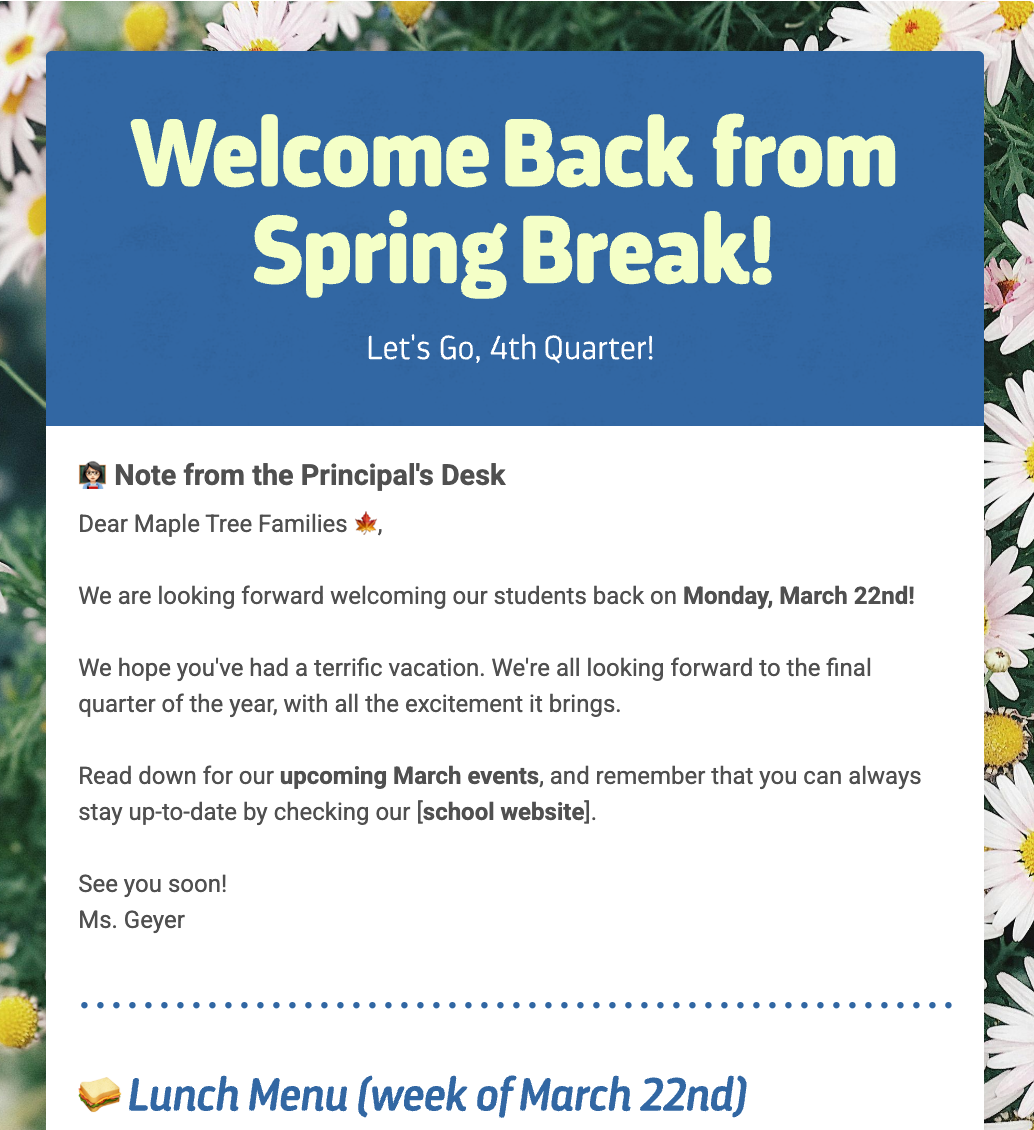 Welcome Back from Spring Break! - Smore