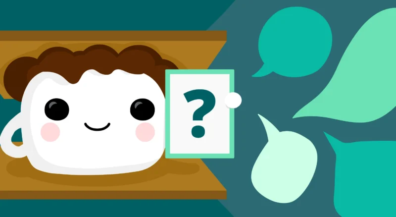 Smore mascot holding a question mark